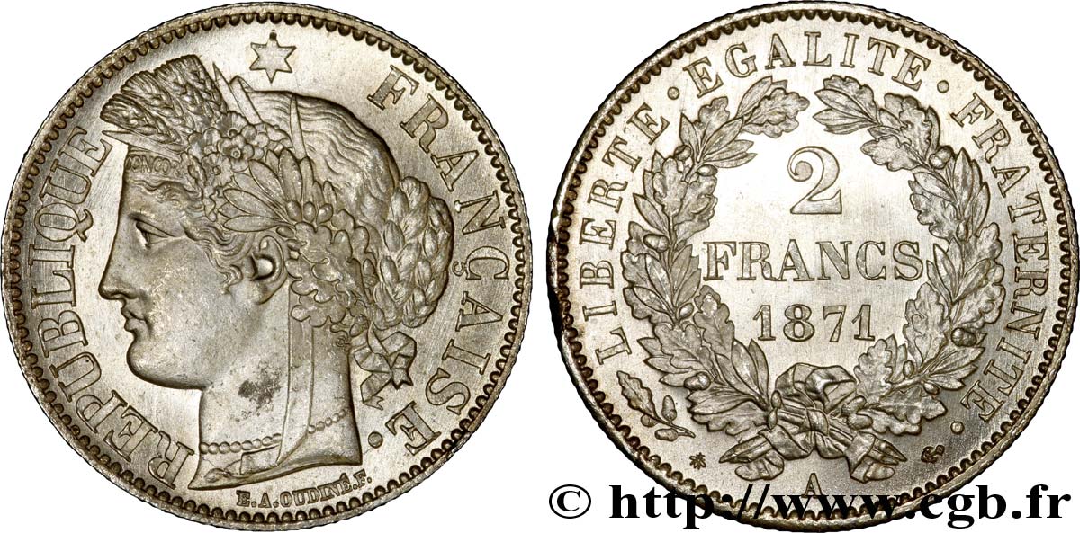 2 francs Cérès, avec légende 1871 Paris F.265/4 SPL 