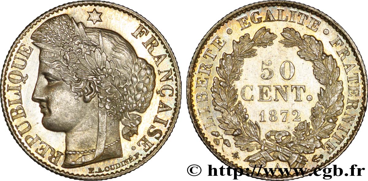 50 centimes Cérès, IIIe République 1872 Paris F.189/3 AU 