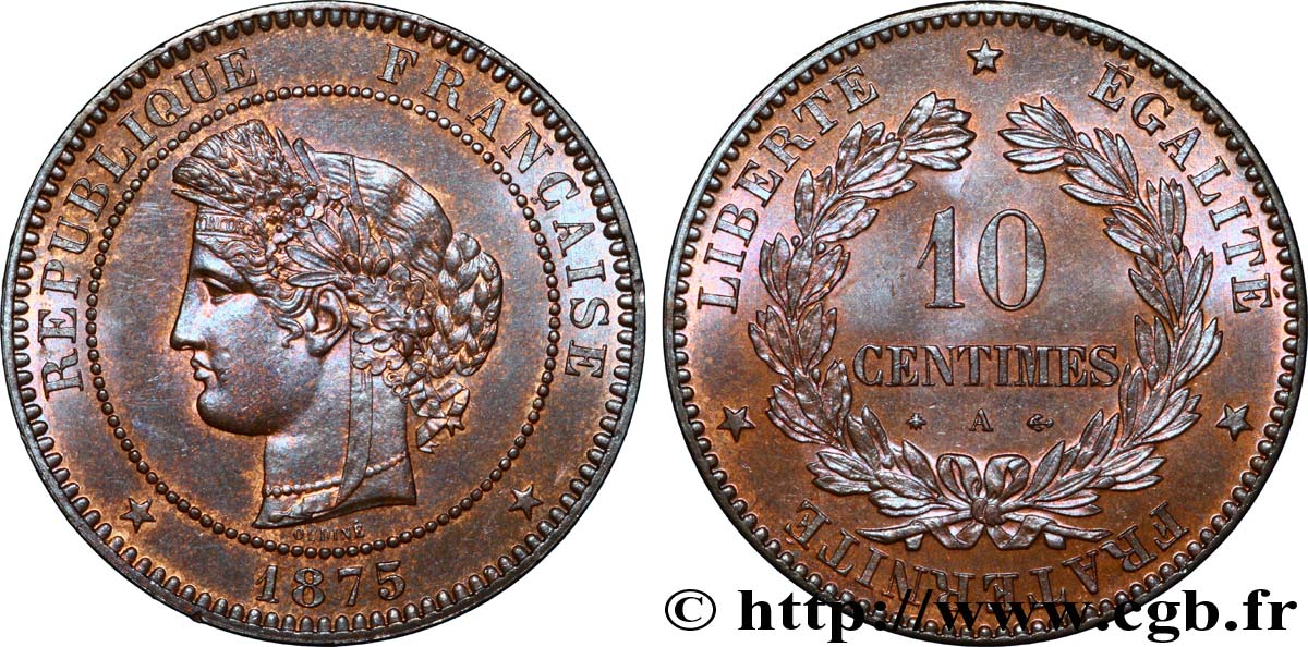 10 centimes Cérès 1875 Paris F.135/14 AU 
