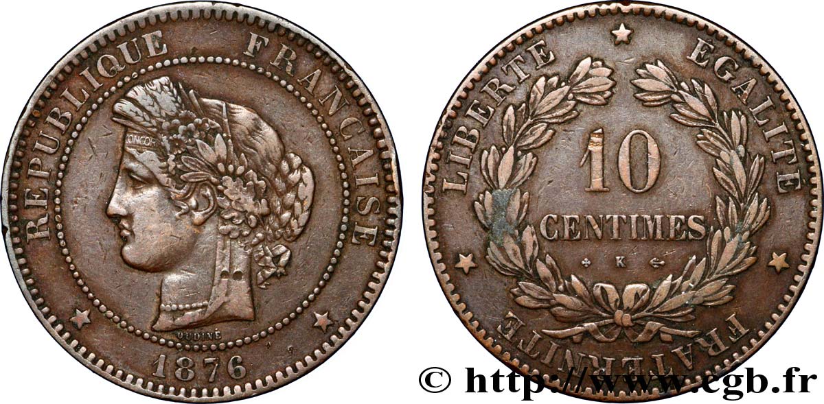 10 centimes Cérès 1876 Bordeaux F.135/17 SS 