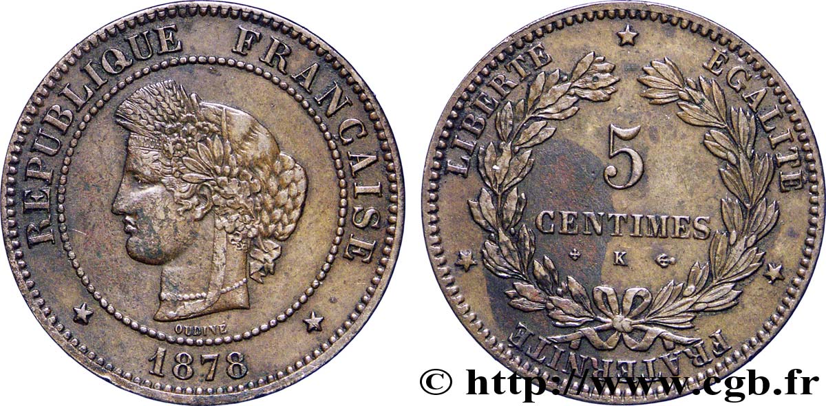 5 centimes Cérès 1878 Bordeaux F.118/18 XF 