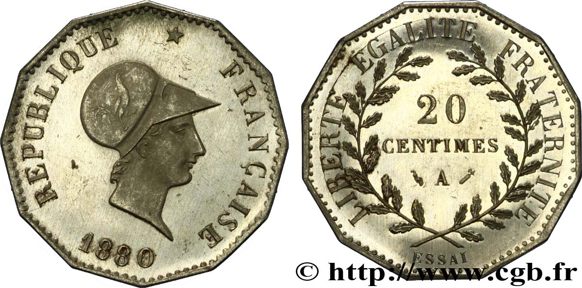 Essai de 20 centimes 1880  VG.3949  EBC 