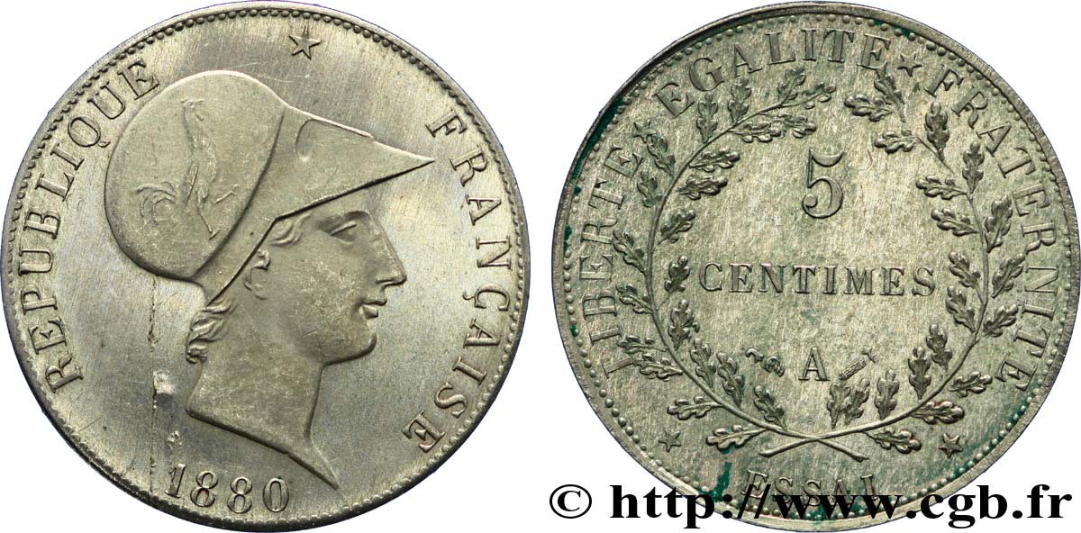 Essai de 5 centimes Lorthior 1880  VG.3955  EBC 
