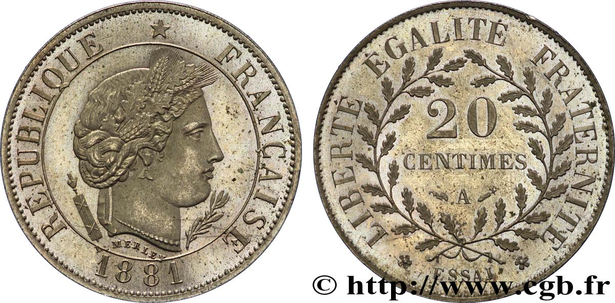 Essai de 20 centimes Merley  1881 Paris VG.3977  EBC 