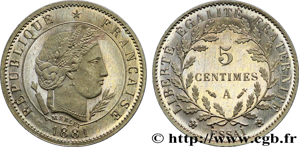 Essai de 5 centimes par Merley  1881 Paris VG.3979  fST 