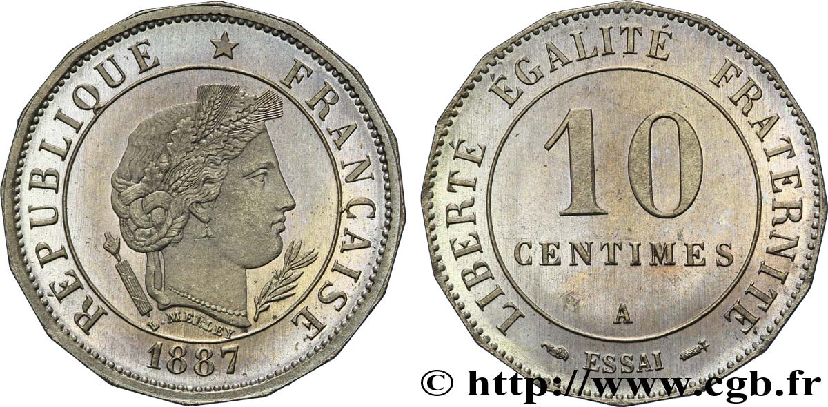 Essai de 10 centimes Merley, 16 pans 1887 Paris VG.4056  MS 