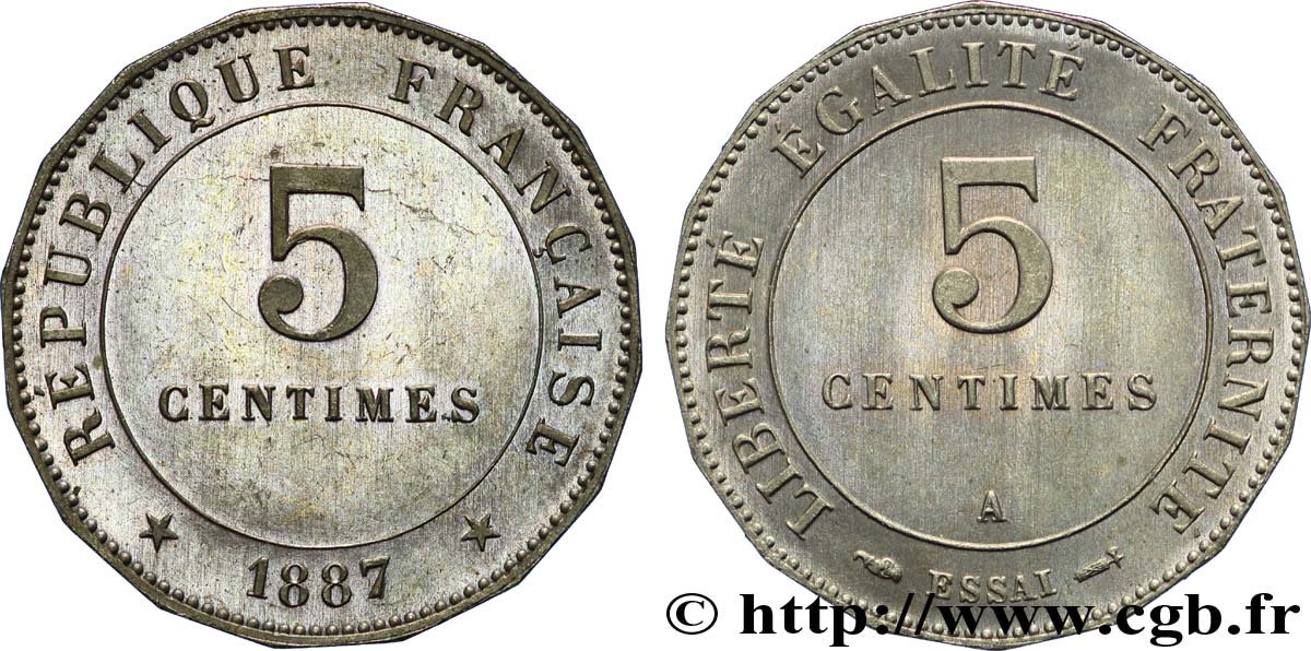 Essai de 5 centimes Merley, 16 pans 1887 Paris VG.4057 var. fST 