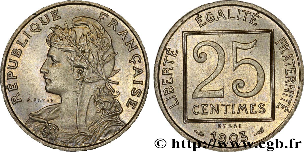 Essai de 25 centimes Patey, 1er type 1903 Paris F.168/1 SPL 