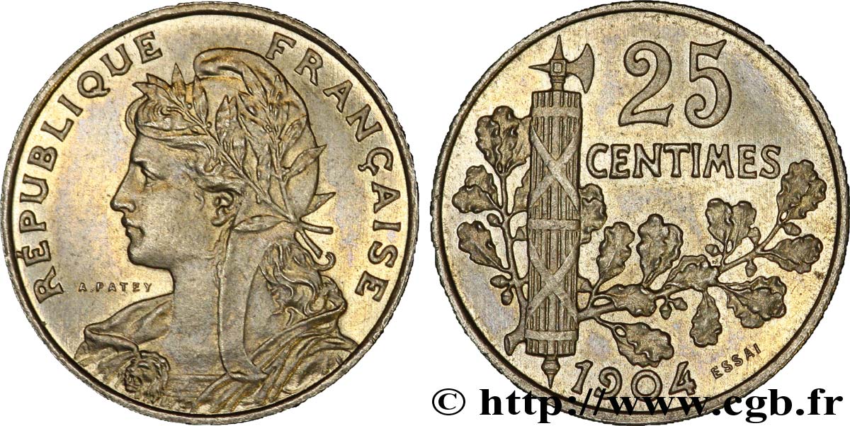 Essai de 25 centimes Patey, 2e type 1904 Paris VG.4526  FDC 