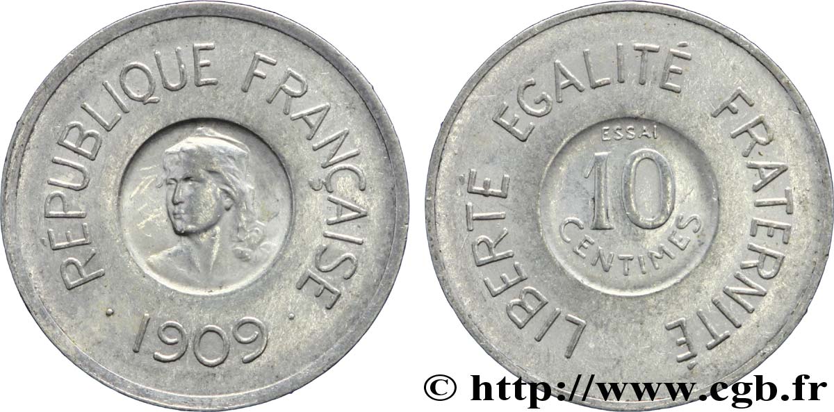 Essai de 10 centimes par Rude, module de 25 mm 1909 Paris VG.4637 var. SPL 