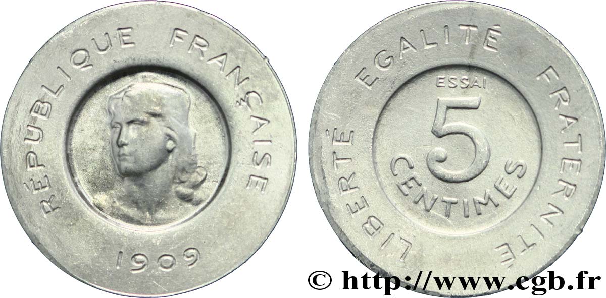 Essai de 5 centimes par Rude 1909 Paris VG.4639  AU 