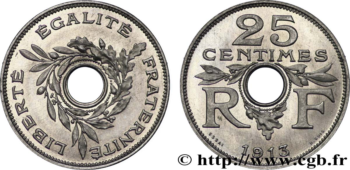 Essai de 25 centimes par Guis, grand module 1913 Paris VG.4753  SPL 