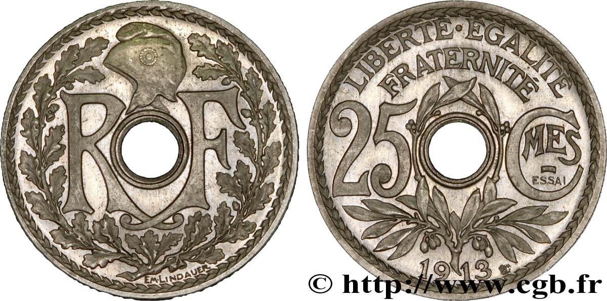 Essai de 25 centimes Lindauer, Cmes souligné 1913  VG.4756  fST 