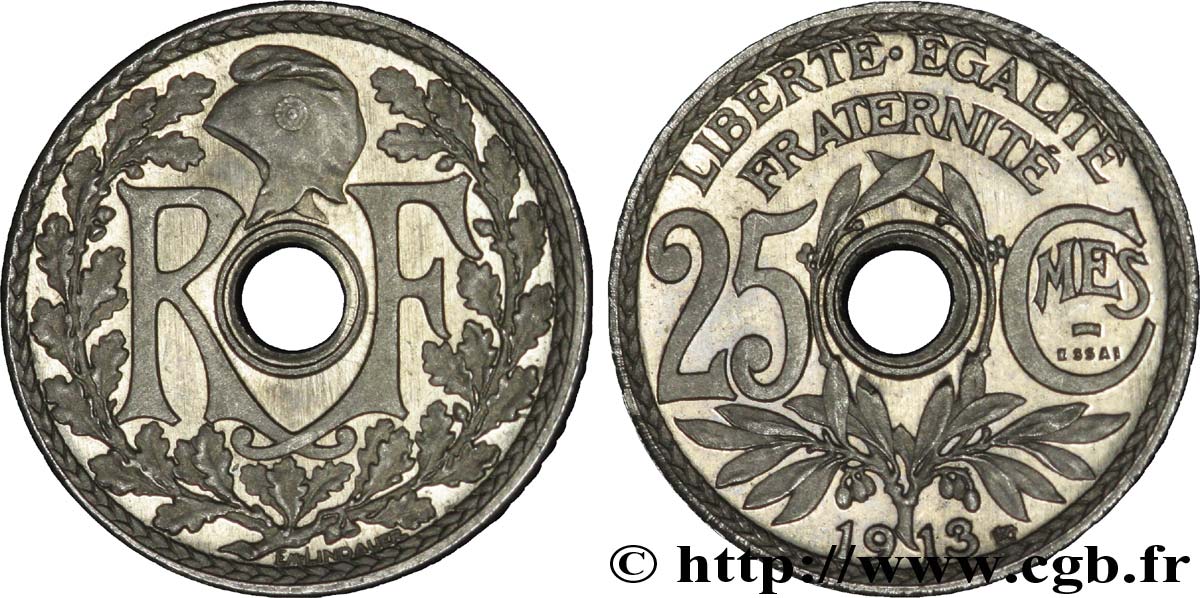 Essai de 25 centimes Lindauer, Cmes souligné, petit module 1913  VG.4757  SC 