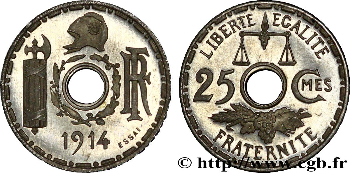 Essai de 25 centimes par Becker, petit module 1914 Paris VG.4809  FDC 