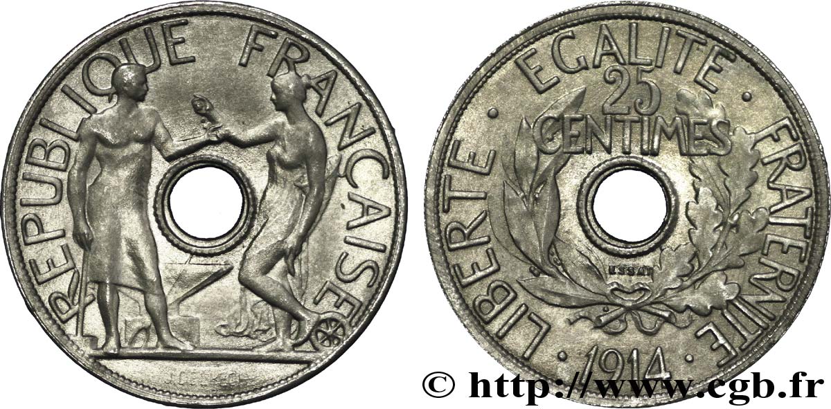 Essai de 25 centimes par Delpech, petit module 1914 Paris VG.4811  SUP 