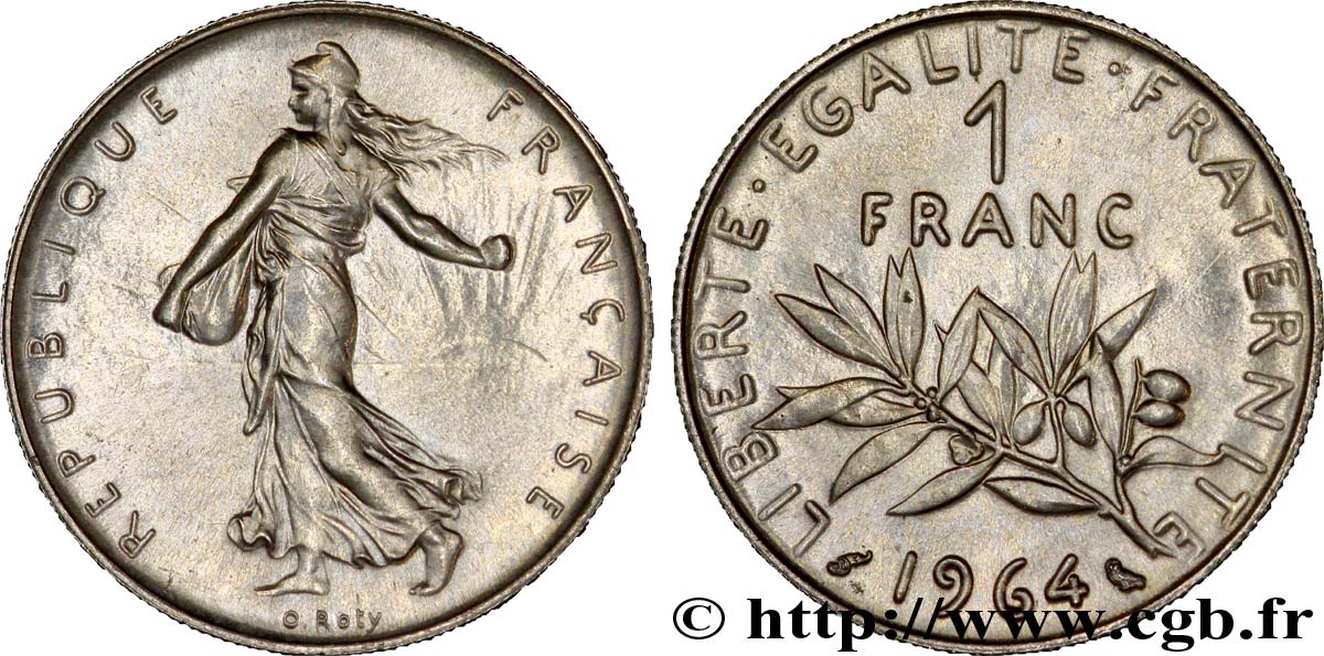 1 franc Semeuse, nickel, frappe sur métal fritté 1964 Paris F.226/8 var. MS 
