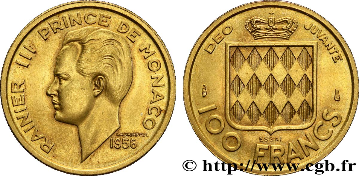 MONACO - PRINCIPALITY OF MONACO - RAINIER III Essai de 100 francs or 1956 Paris MS 