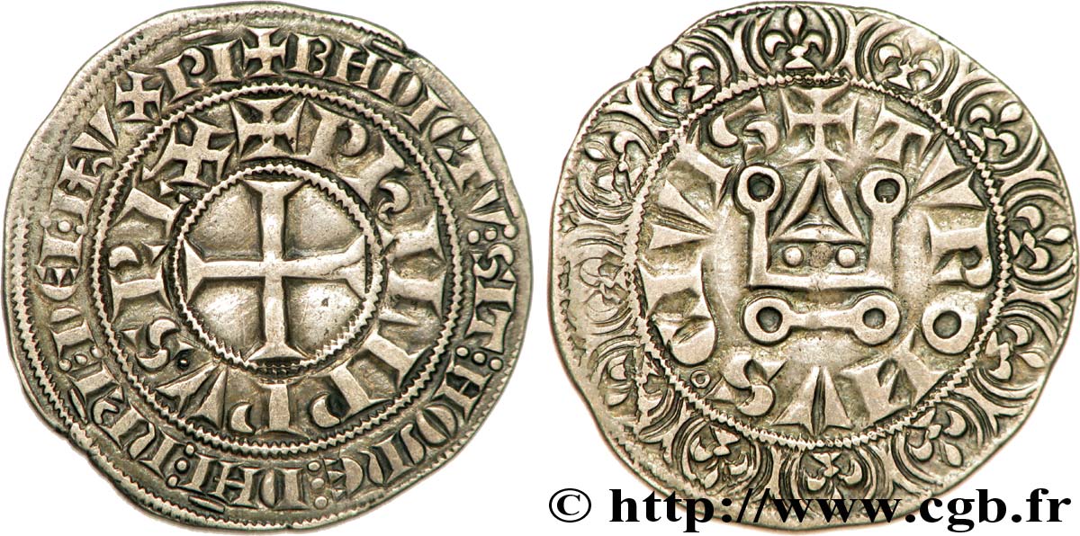 PHILIPPE III LE HARDI ET PHILIPPE IV LE BEL - MONNAYAGE COMMUN (à partir de 1280) Gros tournois à l O rond n.d.  TTB
