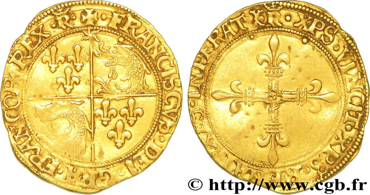 FRANÇOIS IER LE RESTAURATEUR DES LETTRES Écu d&nbsp;or au soleil du Dauphiné, 1er type 21/07/1519 Romans TTB+/TTB