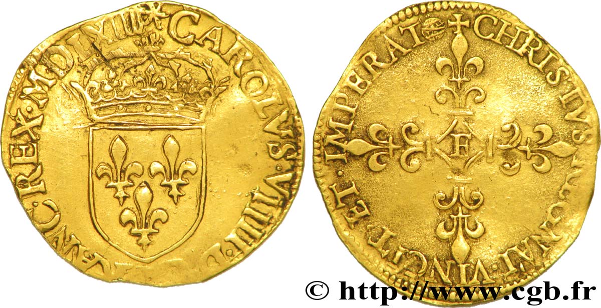 CHARLES IX Écu d or au soleil, 1er type 1564 Angers q.SPL/BB