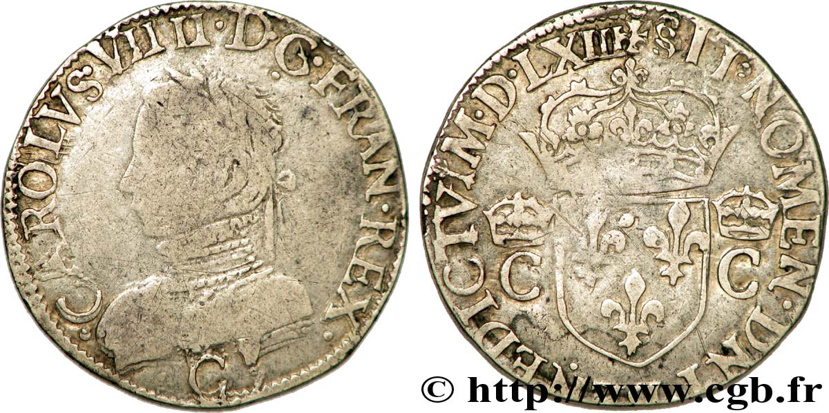 CHARLES IX Demi-teston, 2e type 1563 Saint-Lô VF/VF