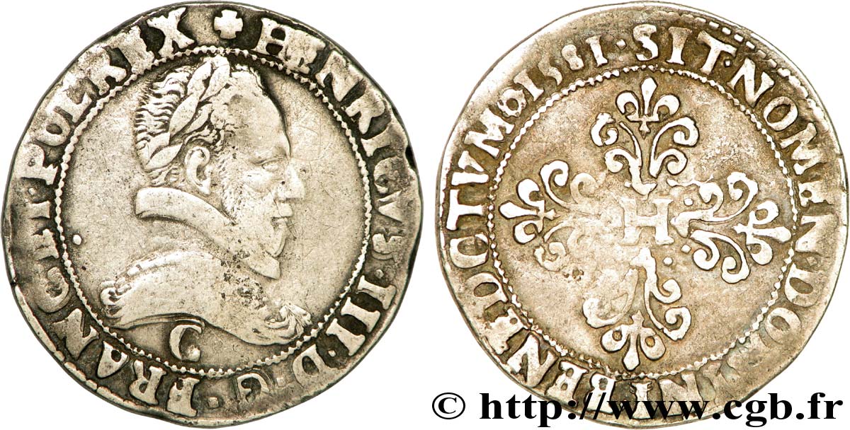 HENRY III Franc au col plat 1581 Saint-Lô VF