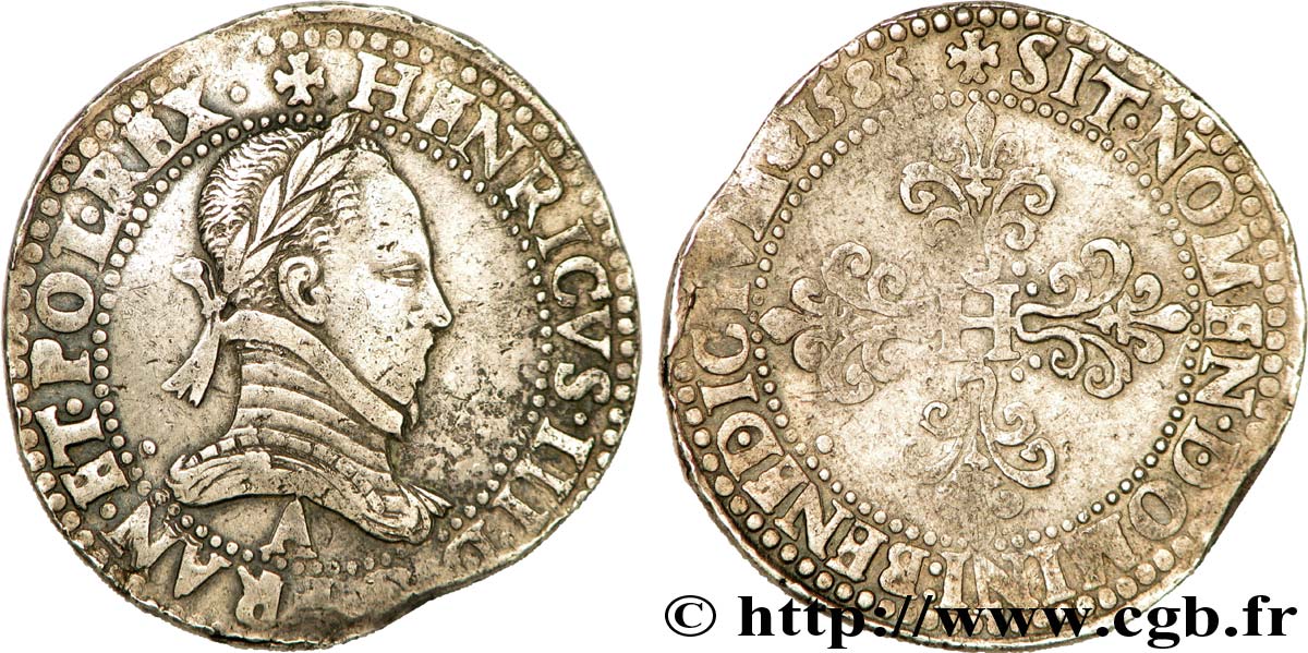 HENRI III Franc au col plat 1585 Paris TTB
