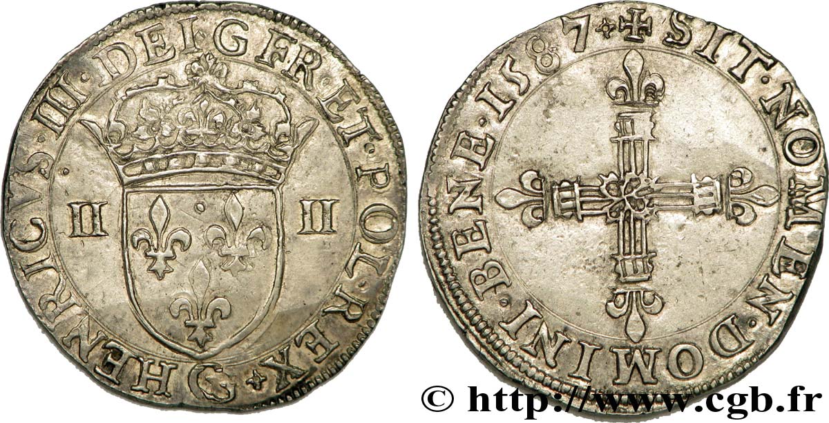 HENRY III Quart d écu, écu de face 1587 Poitiers fVZ/VZ