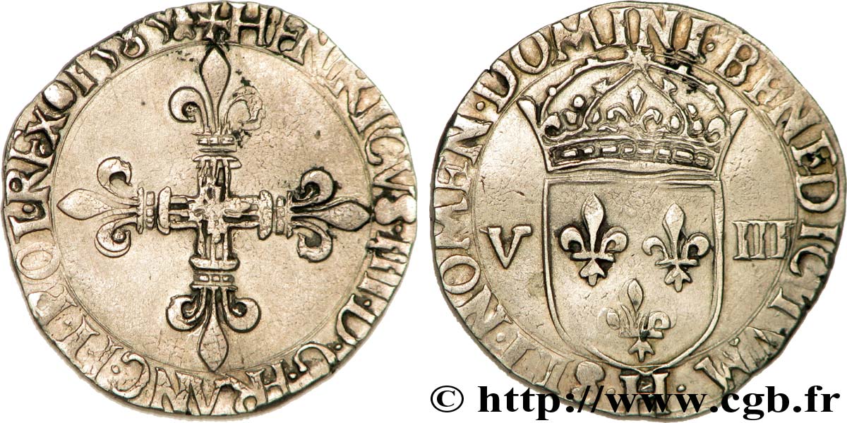 HENRI III Huitième d écu, croix de face 1585 La Rochelle TTB+