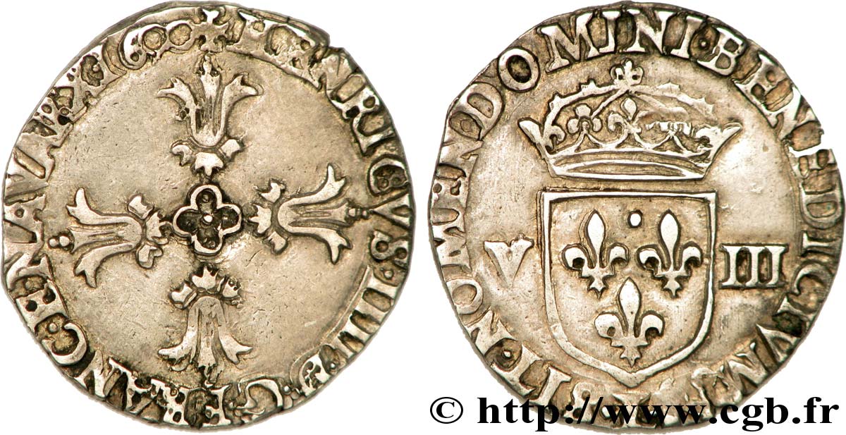 HENRY IV Huitième d écu, croix feuillue de face 1600 Bayonne q.SPL