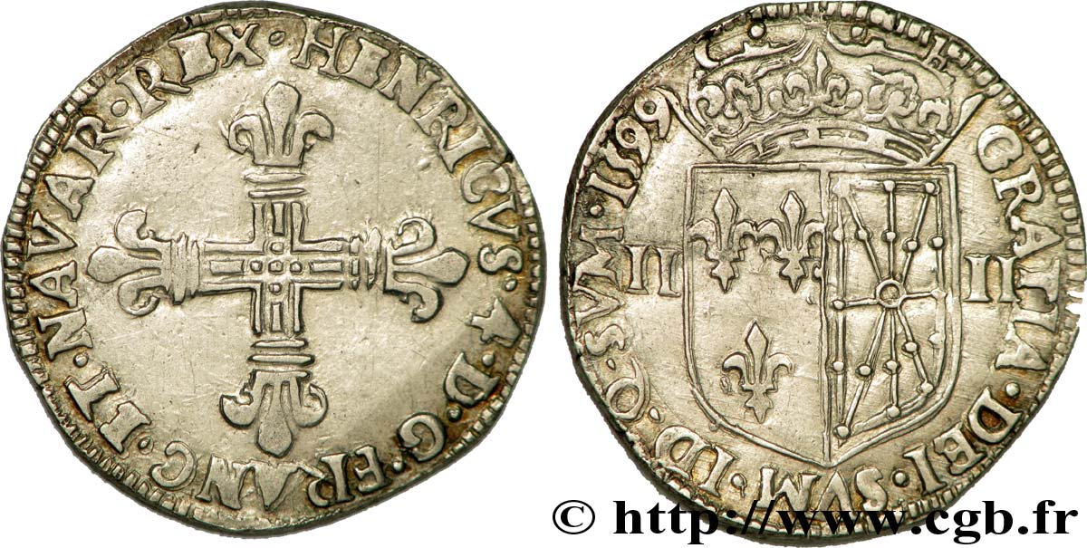 HENRI IV LE GRAND Quart d écu de Navarre 1599 Saint-Palais TTB+