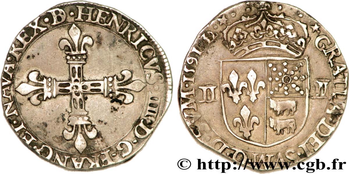 HENRI IV LE GRAND Quart d écu de Béarn 1591 Morlaàs TB+
