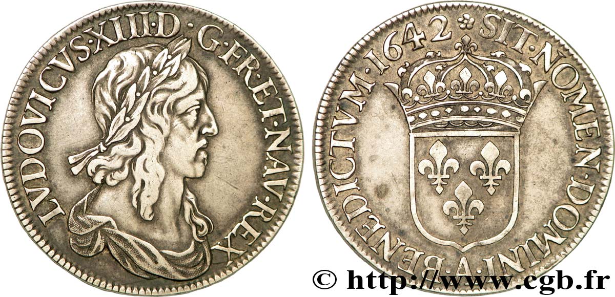 LOUIS XIII Écu, buste drapé (1er buste de Jean Warin) 1642 Paris, Monnaie de Matignon XF/AU