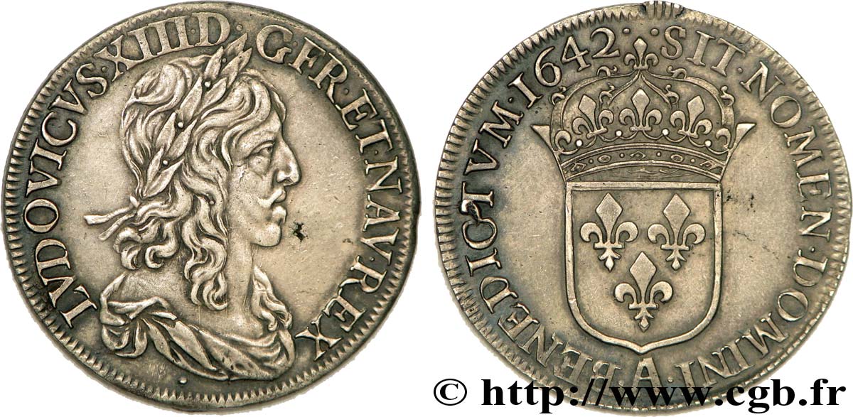 LOUIS XIII LE JUSTE Demi-écu, buste drapé (1er buste de Jean Warin) 1642 Paris, Monnaie du Louvre SUP