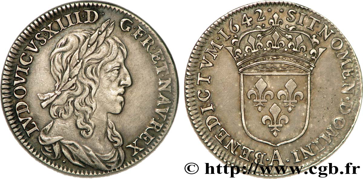 LOUIS XIII  Quart d écu, buste drapé (1er buste de Jean Warin) 1642 Paris, Monnaie de Matignon AU