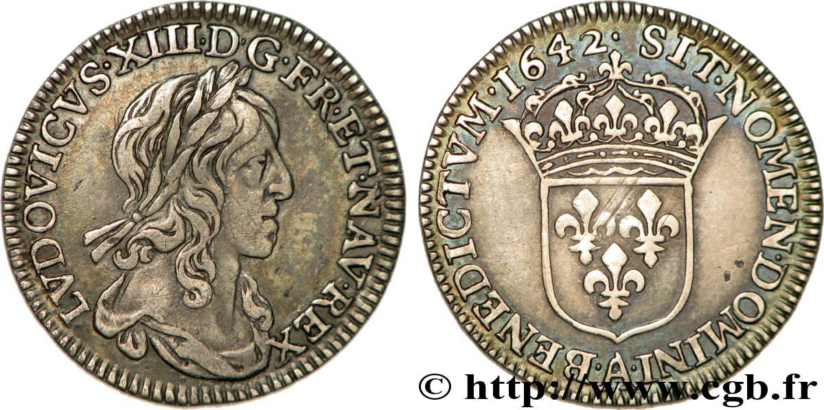 LOUIS XIII  Douzième d écu, buste drapé (1er buste de Jean Warin) 1642 Paris, Monnaie de Matignon XF/AU