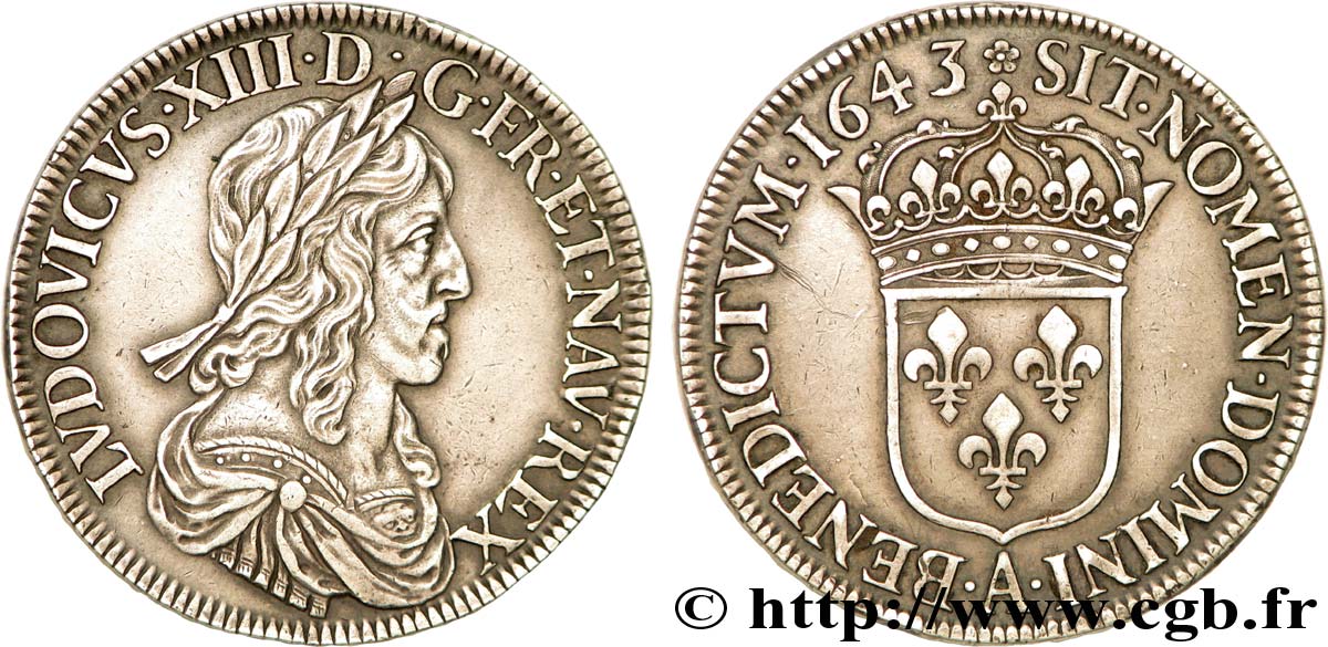 LOUIS XIII LE JUSTE Écu d argent, 3e type, 2e poinçon de Warin 1643 Paris, Monnaie de Matignon SUP