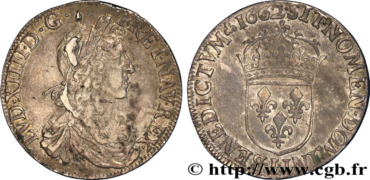 LOUIS XIV  THE SUN KING  Demi-écu au buste juvénile, 1er type 1662 Bayonne BB