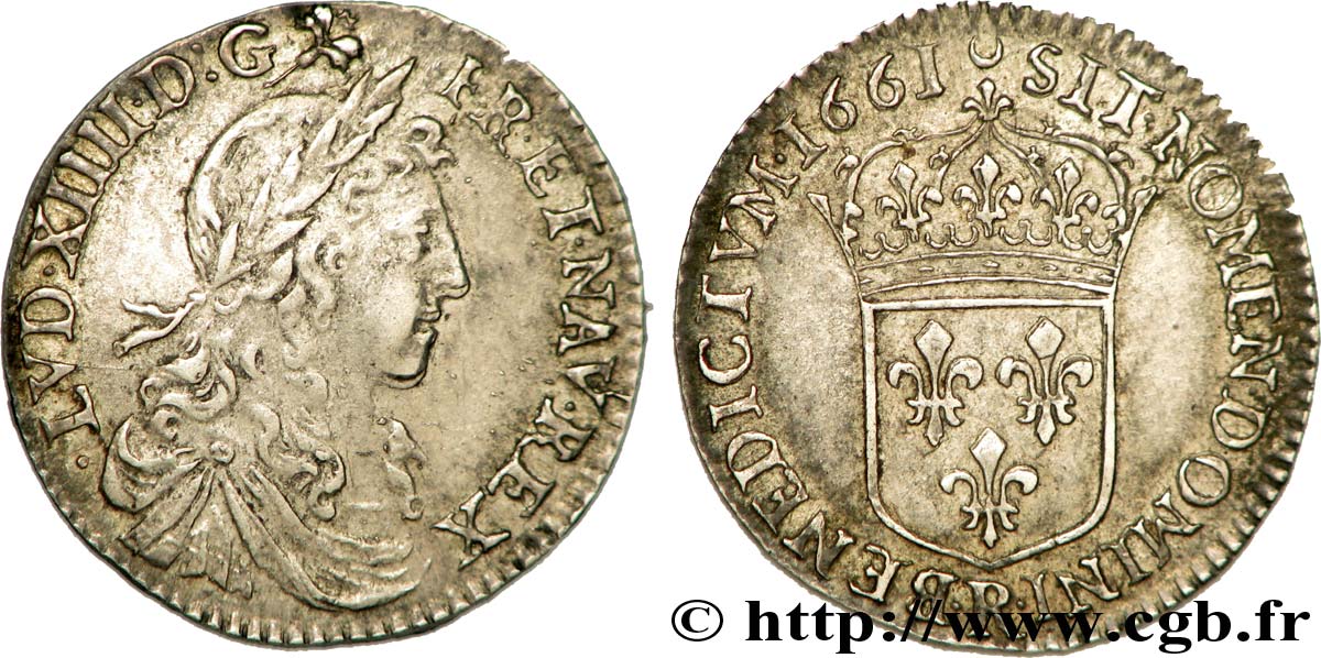 LOUIS XIV LE GRAND OU LE ROI SOLEIL Douzième d&nbsp;écu au buste juvénile, 1er type 1661 Saint-André de Villeneuve-lès-Avignon TTB+