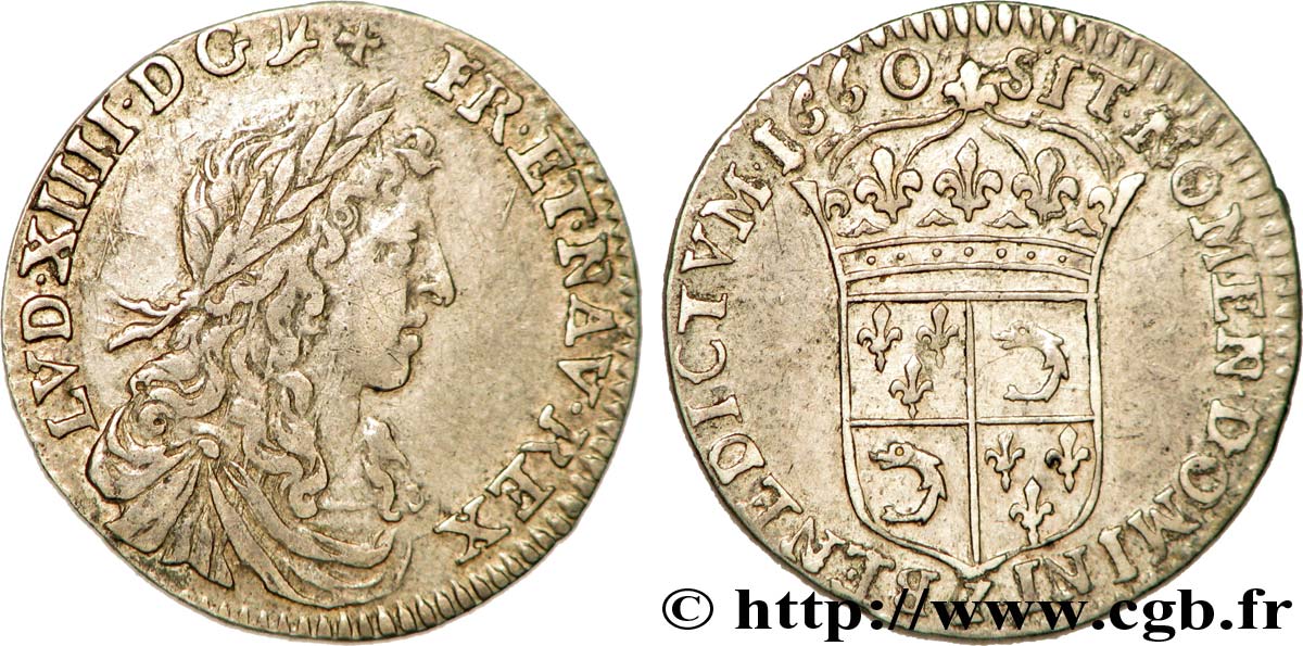 LOUIS XIV LE GRAND OU LE ROI SOLEIL Douzième d&nbsp;écu au buste juvénile du Dauphiné 1660 Grenoble TTB
