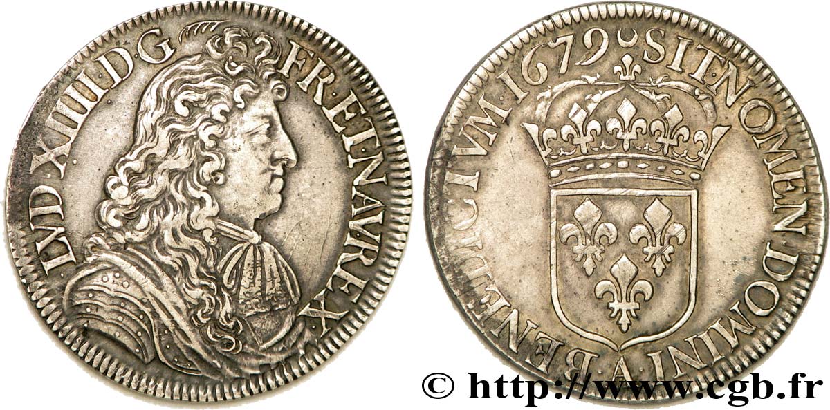 LOUIS XIV LE GRAND OU LE ROI SOLEIL Écu à la cravate dit du  Parlement  1679 Paris TTB+