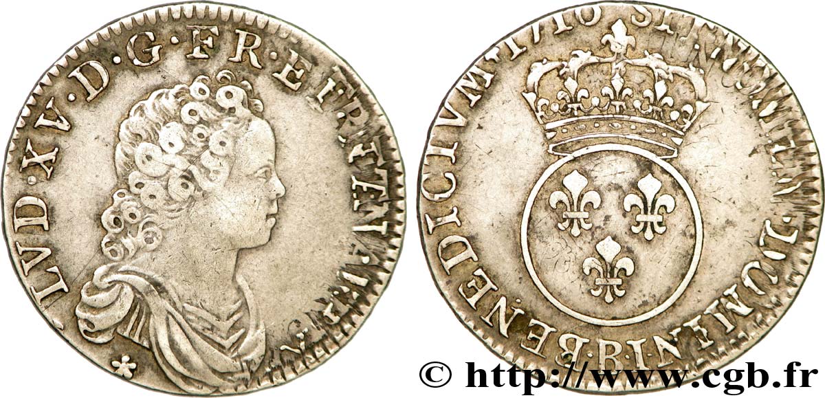 LOUIS XV  THE WELL-BELOVED  Demi-écu dit  vertugadin  1716 Rouen XF