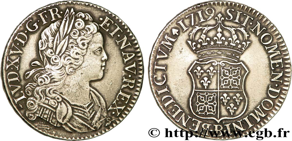 LOUIS XV  THE WELL-BELOVED  Écu de Navarre 1719 Rouen q.SPL/SPL