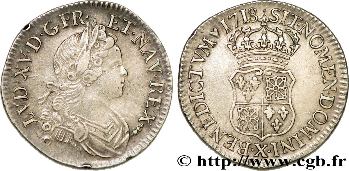 LOUIS XV &nbsp;THE WELL-BELOVED&nbsp; Quart d&nbsp;écu de Navarre 1718  Amiens SS/fVZ