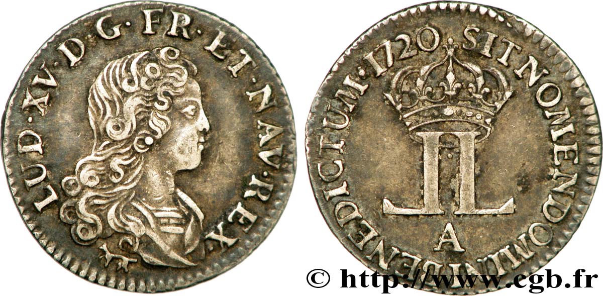 LOUIS XV  THE WELL-BELOVED  Livre d argent dite  de la Compagnie des Indes  1720 Paris MBC+