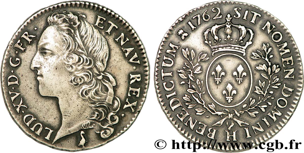 LOUIS XV  THE WELL-BELOVED  Demi-écu aux branches d’olivier, tête ceinte d’un bandeau 1762 La Rochelle q.SPL/SPL