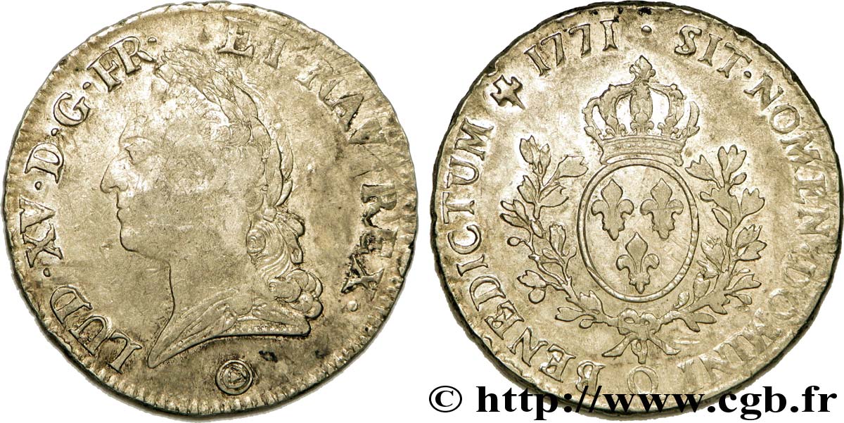LOUIS XV THE BELOVED Écu dit &nbsp;à la vieille tête&nbsp; 1771 Perpignan VF/XF