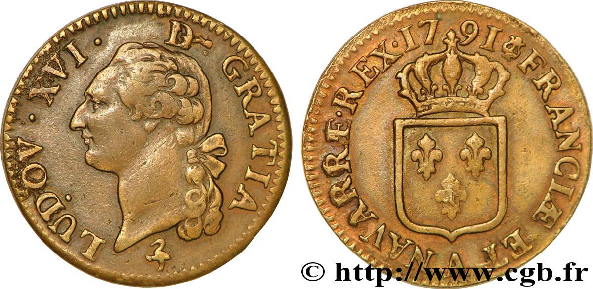 LOUIS XVI (MONARQUE CONSTITUTIONNEL)  Sol dit  à l écu  1791 Paris TTB/TTB+