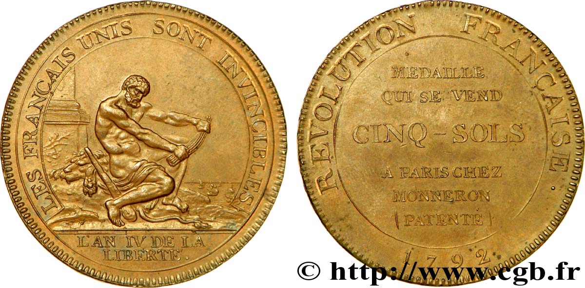 REVOLUTION COINAGE / CONFIANCE (MONNAIES DE…) Monneron de 5 sols à l Hercule, frappe médaille 1792 Birmingham, Soho AU